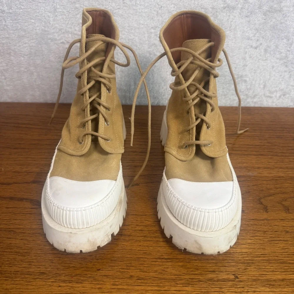 Maeve Womens Hybrid Lug Sole Sneaker Combat Boots 9 Beige Suede Lace Up Chunky - Picture 3 of 9
